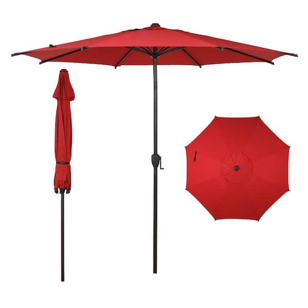 Lyon 9 ft. Steel Market Horizontal Tilt Patio Umbrella in Red
