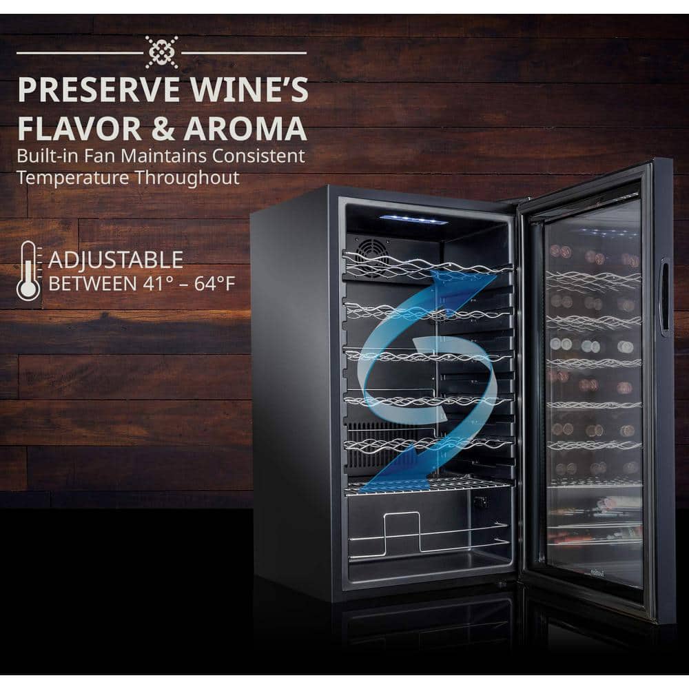 Ivation 34 Bottle Black Freestanding Wine Cooler with Wi-Fi and LED Lighting