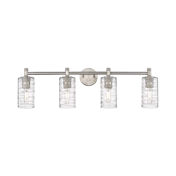 Innovations Crown Point 33.88 in. 4-Light Satin Nickel Vanity Light with Glass Shade