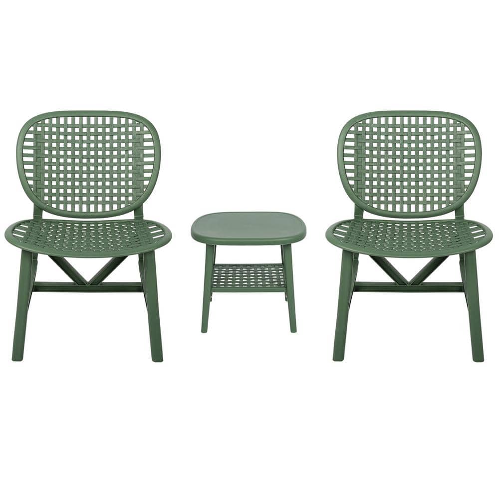 Green 3-Pieces Patio Polypropylene Outdoor Bistro Set, All Weather, Table w
