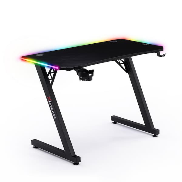 X Rocker Cobra 21.65 in. Rectangular Black Carbon-Fiber Veneer 0-Drawer Desk with RGB Lighting