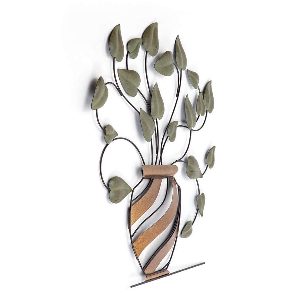 Golden Vase with Green Vines Metal Wall Art, 30" x 29.5"