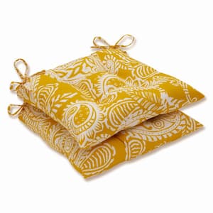 Paisley 19 in. x 18.5 in. 2-Piece Outdoor Dining Chair Cushion Yellow/Ivory Addie