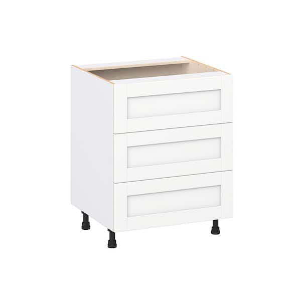 J COLLECTION Milton 27 in. W x 24 in. D x 34.5 in. H Assembled Shaker Drawer Base Kitchen Cabinet in Bright White with 3 Drawers