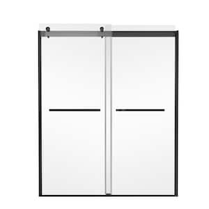 56-60 in. W x 74 in. H Sliding Semi-Frameless Shower Door in Black with Clear Glass,Reversible Installation