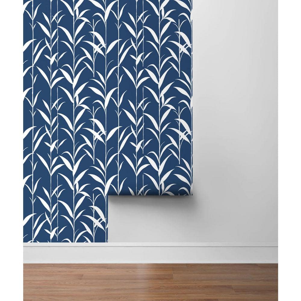 Navy Blue Bamboo Leaves Self-Adhesive Vinyl Wallpaper
