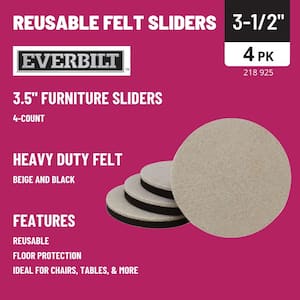 3-1/2 in. Beige Round Self-Adhesive Felt Heavy-Duty Furniture Slider Glides for Hard Floors (4-Pack)