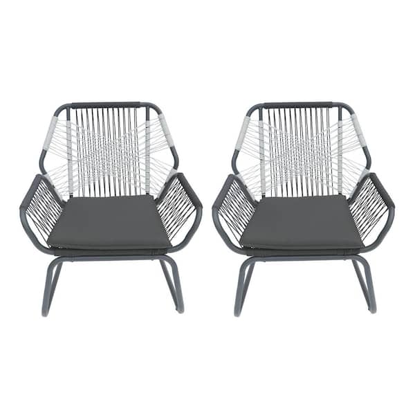 Gray Metal Outdoor Lounge Chair with Gray Cushion (2-Pack) HG-743