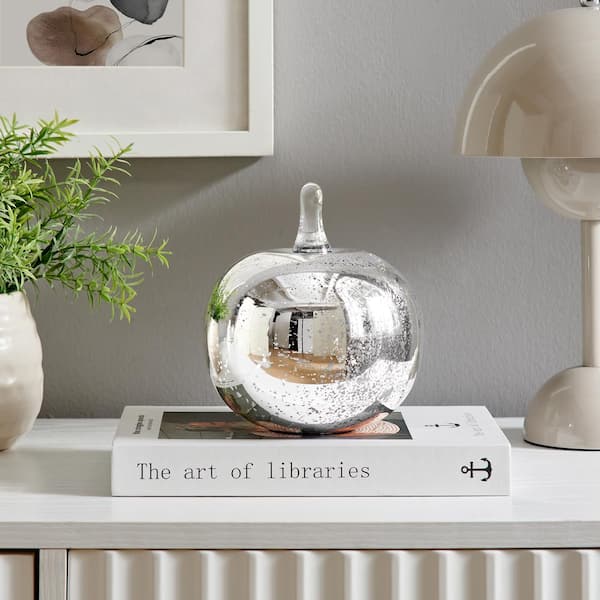 DANYA B Alloya 5.5 in. W x 6.15 in. H Apple Decorative Accent Glass Tabletop Sculpture Nature Figure - Silver
