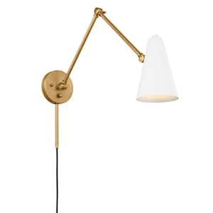 Sylvia 32.5 in. 1-Light White and Natural Brass Office Indoor Wall Sconce Light