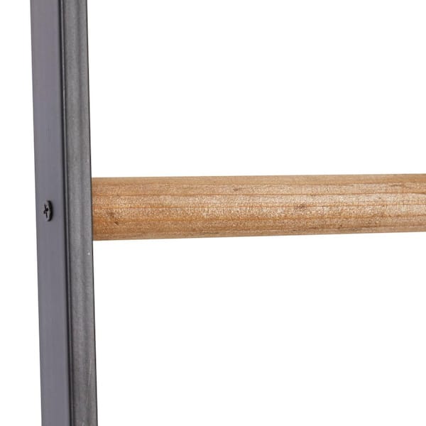 Litton Lane 72 in. Black Metal Slim 3 Hook Ladder with 5 Brown Wood Rungs