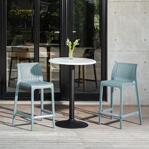 Milos Baby Blue Stackable Plastic Outdoor Bar Stool (2-Pack)