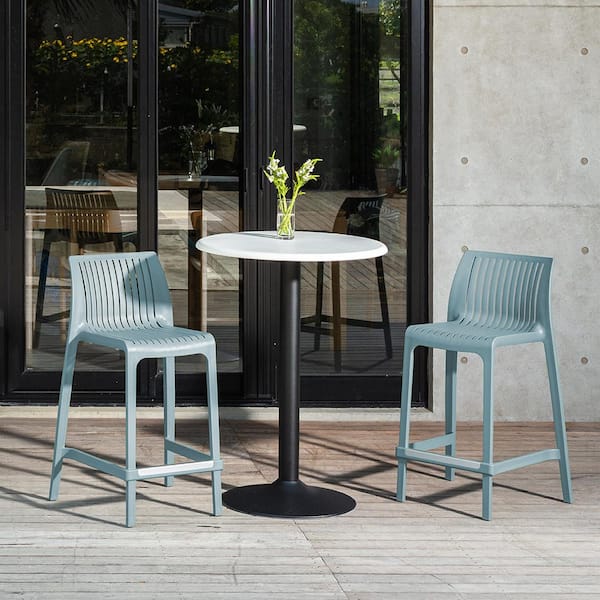 Lagoon Milos Baby Blue Stackable Plastic Outdoor Bar Stool (2-Pack)
