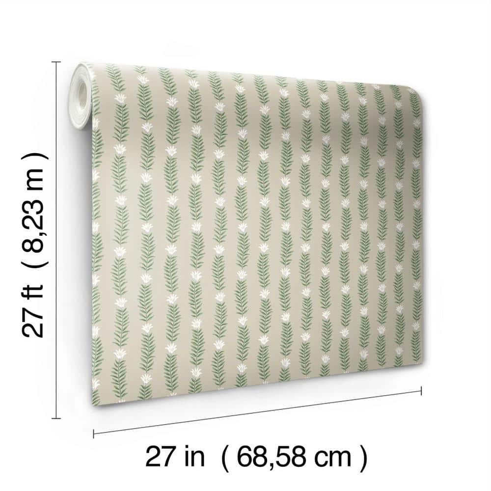 Eden's Whimsy Beige & Green Organic Stripe Wallpaper Roll