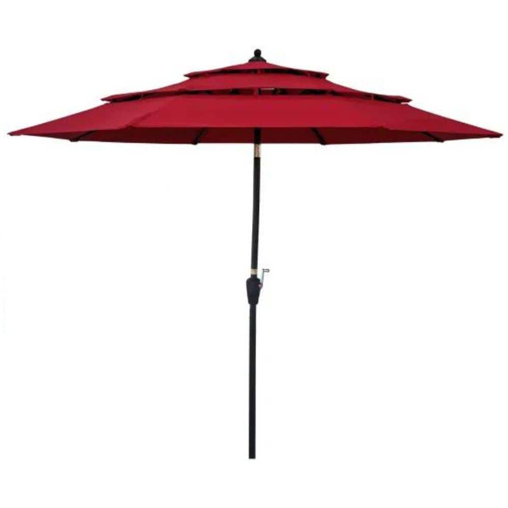 ITOPFOX 9 ft./3-Tier Outdoor Patio Market Umbrella with Crank and Tilt, Wind Vents in Red