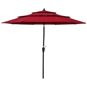 9 ft./3-Tier Outdoor Patio Market Umbrella with Crank and Tilt, Wind Vents in Red