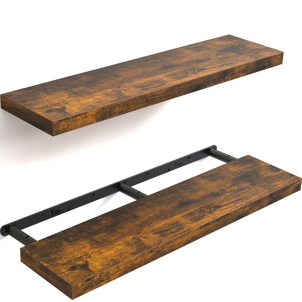 36 in. W x 9.45 in. D Rustic Brown Decorative Wall Shelf, Wall Mounted Rust
