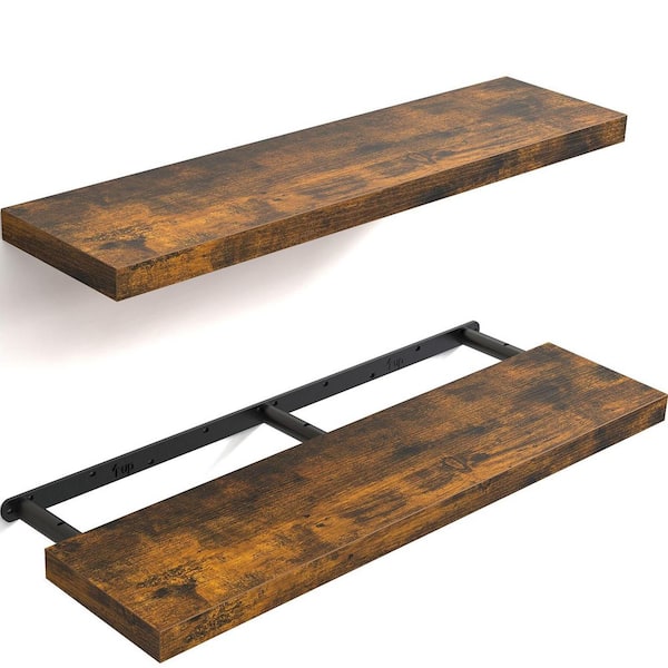 36 in. W x 9.45 in. D Rustic Brown Decorative Wall Shelf, Wall Mounted Rustic Wood Shelves (Set of 2)