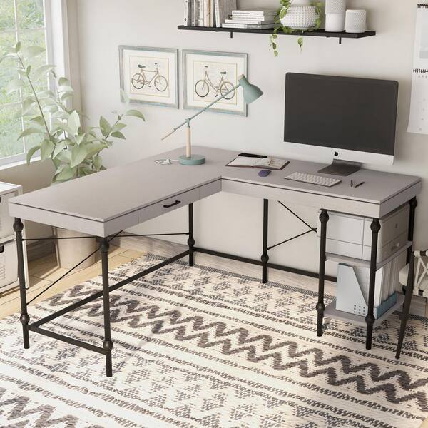 Cabstract 63 Modern Office Desk with Drawer Writing Desk with White & Gold