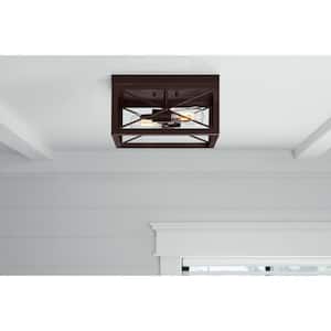 Harwood 12.5 in. 2-Light Royal Bronze Flush Mount Ceiling Light with Cage Shade