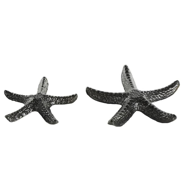 Litton Lane Black Aluminum Metal Bubble Textured Starfish Sculpture (Set of 2)