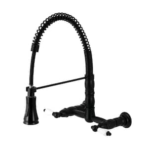 Heritage 2-Handle Wall Mount Pull Down Sprayer Kitchen Faucet in Matte Black