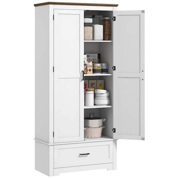 Cream White Engineered Wood 31.5 in. Kitchen Pantry Cabinet Storage Cabinet, Farmhouse Cabinet with 2-Doors, Drawer