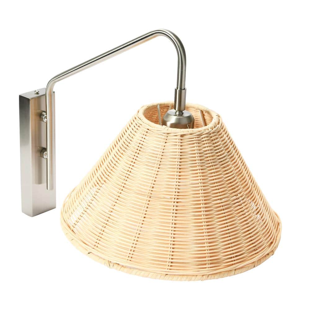 Coastal Nickel Wall Sconce with Natural Rattan Shade