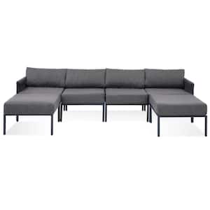 6-Piece Wicker Patio Outdoor Sectional Furniture Set with Gray Cushions