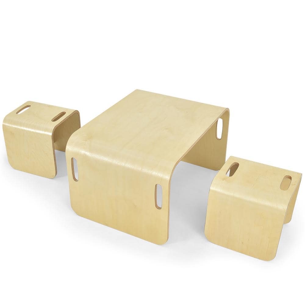 Costway Kids Art Table & Chairs Set Wooden Drawing Desk with Paper - See Details - Coffee + Natural