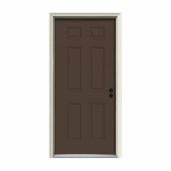 JELD-WEN 30 in. x 80 in. 6-Panel Dark Chocolate Painted Steel Prehung Left-Hand Inswing Front Door w/Brickmould