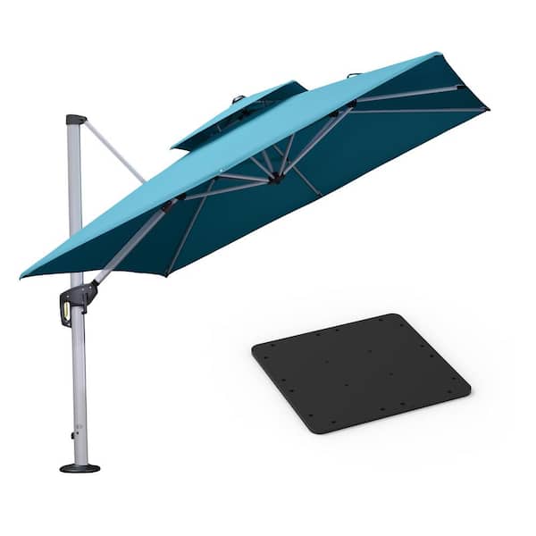 PURPLE LEAF 9 ft. Square High-Quality Aluminum Cantilever Polyester Outdoor Patio Umbrella with Base Plate, Turquoise Blue