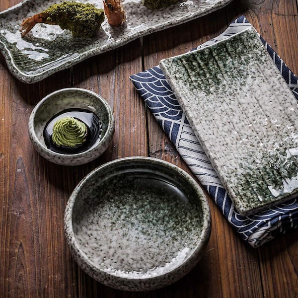 UUDULY Ceramic Sushi Plate Set 4-Pack Rectangular Porcelain