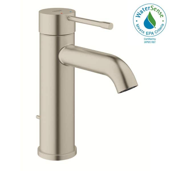 Grohe Essence New Single Hole Single Handle 1 2 Gpm Mid Arc Bathroom Faucet In Brushed Nickel Infinity 23592ena The Home Depot