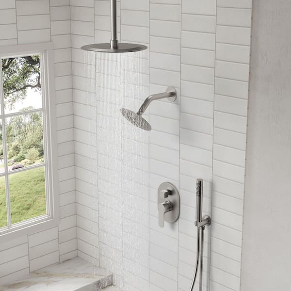 3-Spray Patterns Round Fixed Shower Head 10 and 6 in. with 2.5 GPM Ceiling Mount Dual Shower Heads in Brushed Nickel
