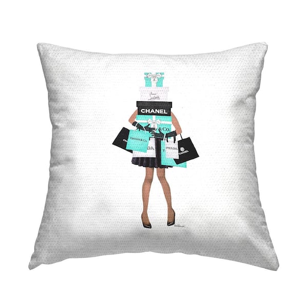 Stupell Industries Fashionista Woman Shopping Designer Glam Bags Black Square Outdoor Throw Pillow