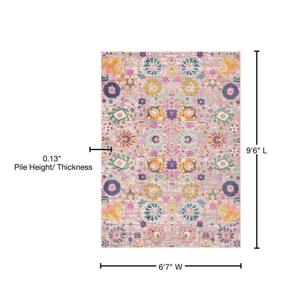 Silver Floral Bliss Reversible Synthetic Rug 6'7" x 9'6"