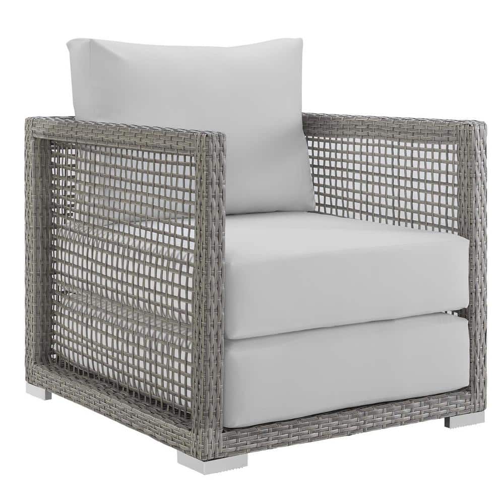 Aura 32" Gray and White Rattan Outdoor Patio Armchair with Cushions