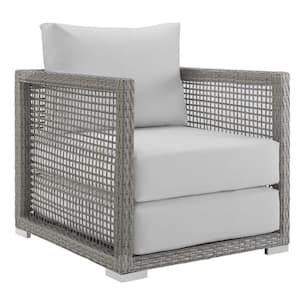Aura Gray Wicker Outdoor Lounge Chair with White Cushions