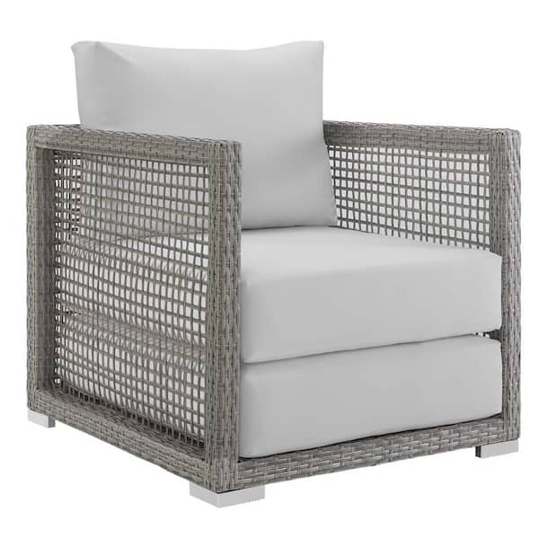 MODWAY Aura Gray Wicker Outdoor Lounge Chair with White Cushions