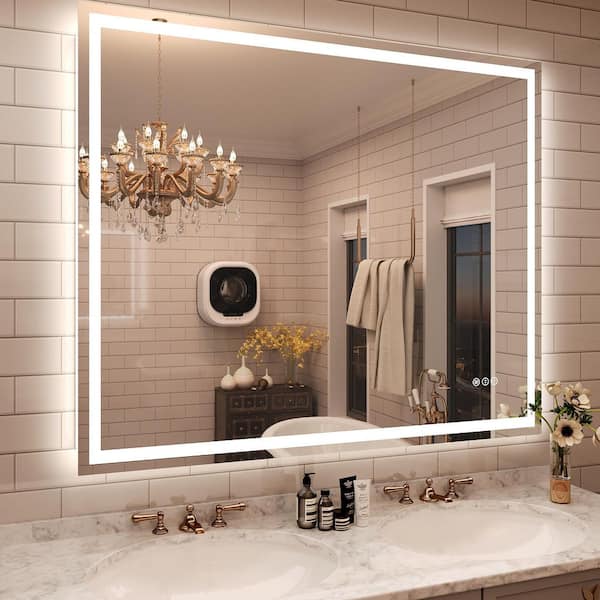 48 in. W x 40 in. H Rectangular Frameless Front & Back Lighted Anti-Fog Wall Bathroom Vanity Mirror, Tempered Glass, ETL