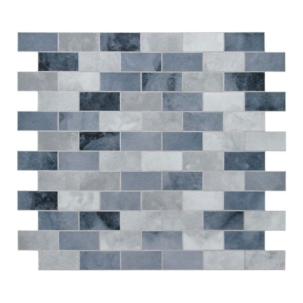 Subway Blue Cement 11.3 in. x 10.8 in. Stone Composite Cement Looks Peel and Stick Backsplash Wall Tile (10-Pack)