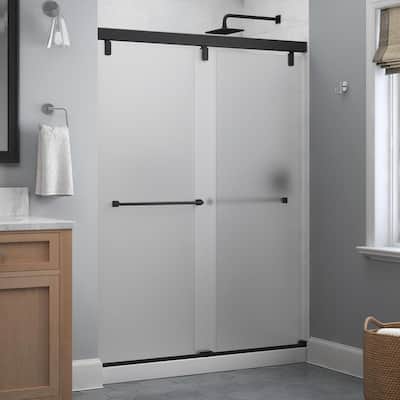 Everly 60 in. x 71-1/2 in. Frameless Mod Soft-Close Sliding Shower Door in Matte Black with 1/4 in. (6 mm) Frosted Glass