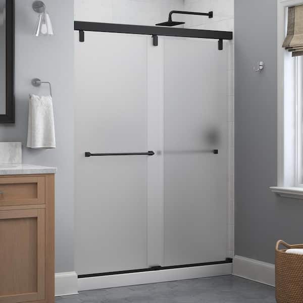 Delta Everly 60 in. x 71-1/2 in. Frameless Mod Soft-Close Sliding Shower Door in Matte Black with 1/4 in. (6 mm) Frosted Glass