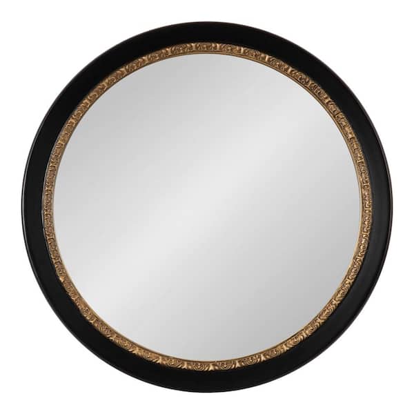Kate and Laurel Wildomar Black 26 in. W x 26 in. H Round Wood Framed Mirror