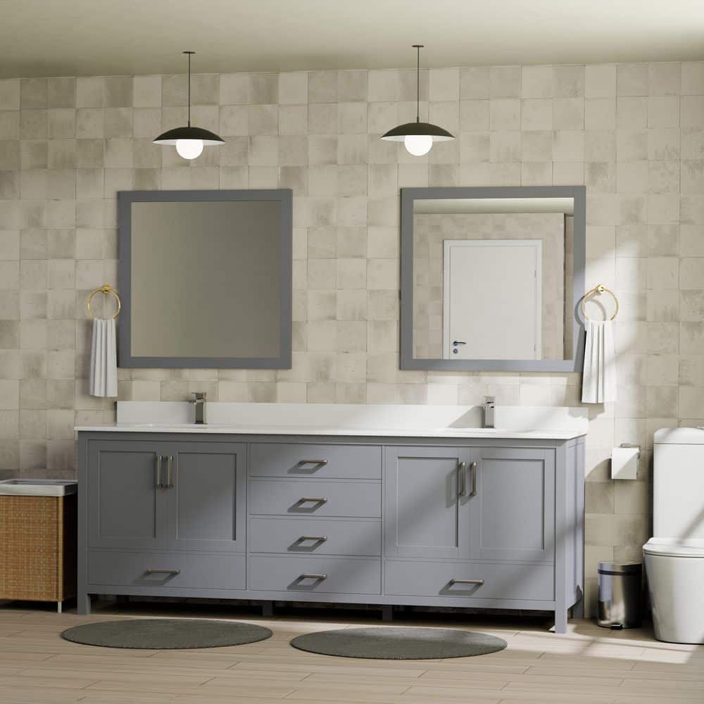 Jacques 80 in. W x 22 in. D Dark Grey Bath Vanity, Cultured Marble Top, Faucet Set, and 30 in. Mirror price history on PriceWatchPro