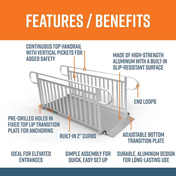GATEWAY 3G 7 ft. Aluminum Solid Surface Wheelchair Ramp with Vertical Picket Handrails