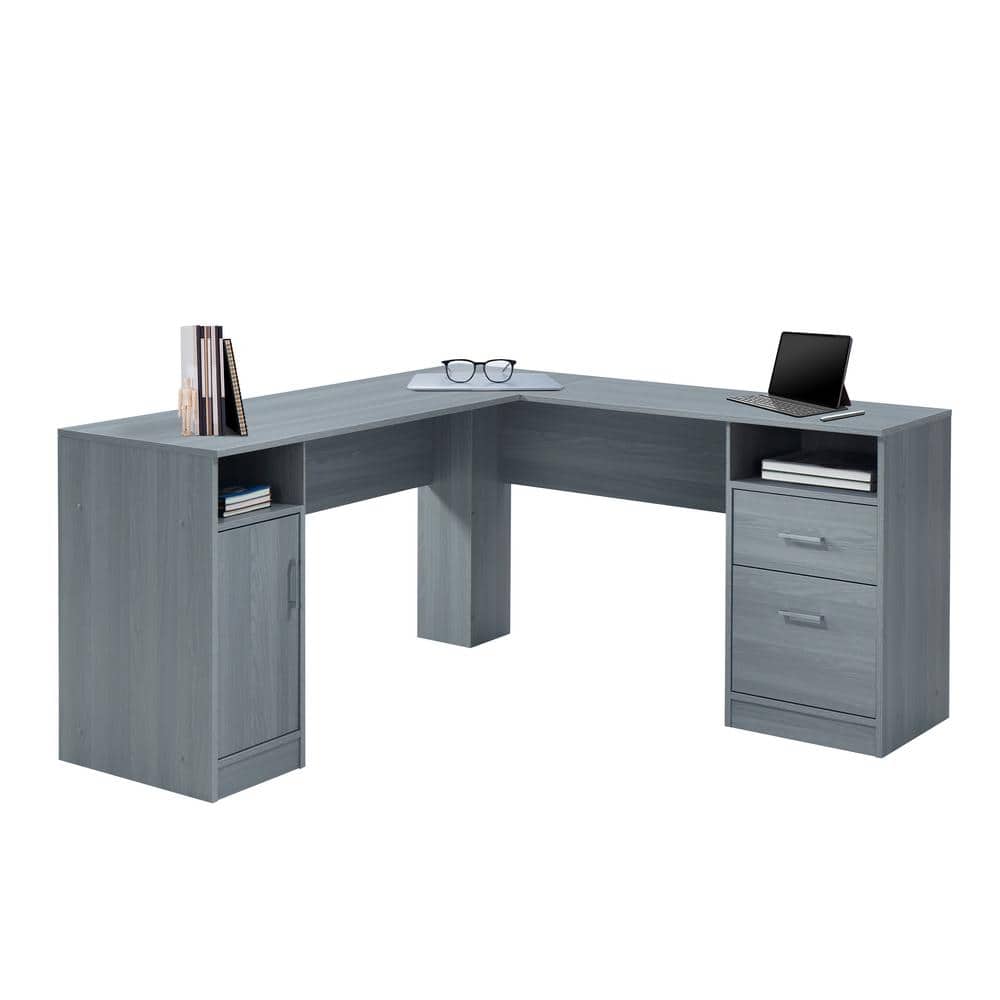 Ergonomic Gray L-Shaped Gaming Desk with Storage and Filing Cabinet