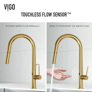 Greenwich Single-Handle Pull-Down Sprayer Kitchen Faucet with Touchless Sensor in Matte Brushed Gold