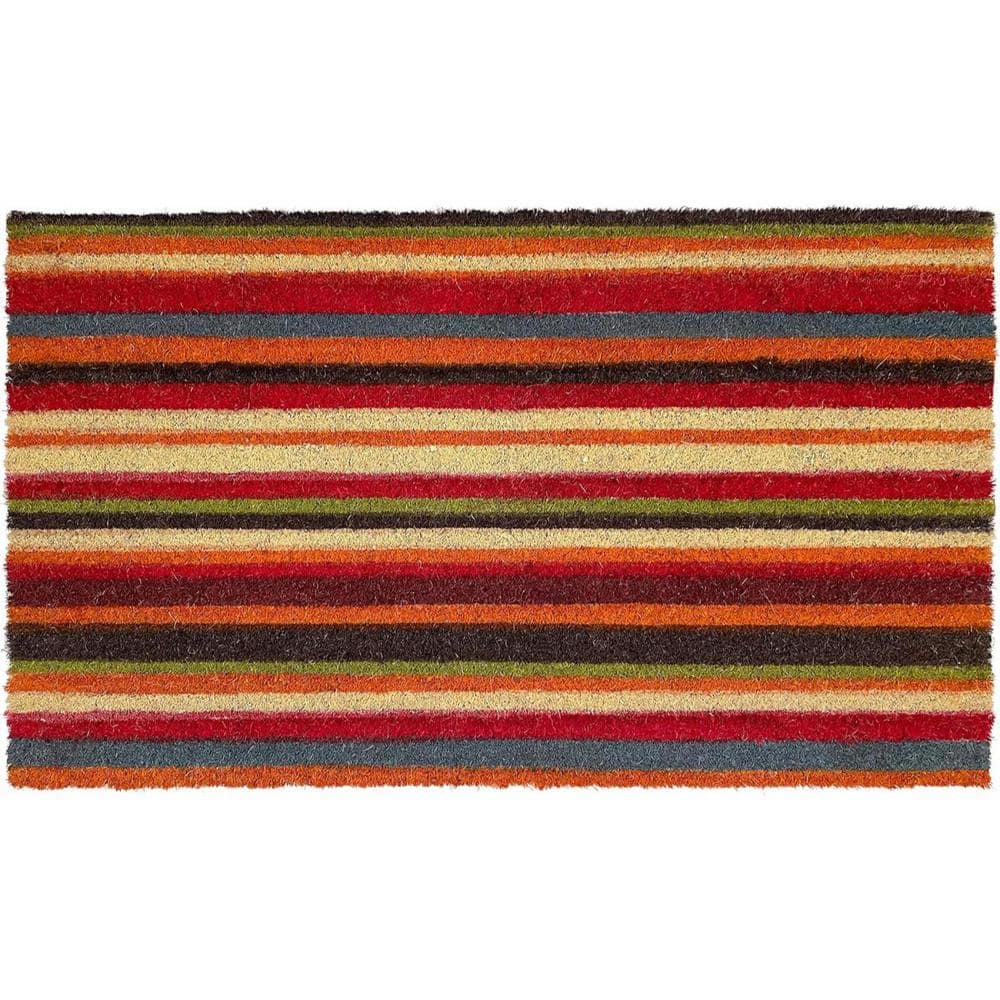 Home Threads Doormat HomeRoots Multi-Colored 29 in. x 17 in. Coir Non-Slip Indoor / Outdoor ...